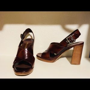 Prada Tobacco Spazzolato Burnished Leather Sandal